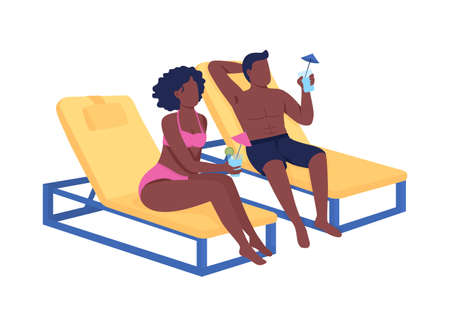 Romantic getaway flat color vector faceless characters. Idyllic vacation with spouse. Spending free time near swimming pool isolated cartoon illustration for web graphic design and animationのイラスト素材