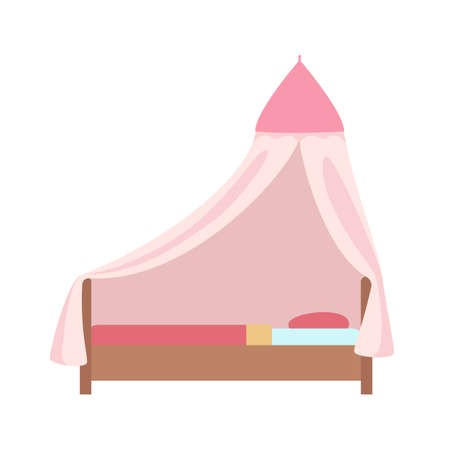 Pink bed for kids semi flat color vector item. Bedroom interior furniture. Realistic object on white. Kindergarten isolated modern cartoon style illustration for graphic design and animationのイラスト素材
