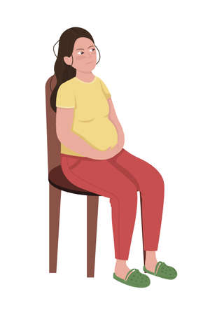 Pregnant woman semi flat color vector character. Sitting figure. Full body person on white. Obstetrician visit isolated modern cartoon style illustration for graphic design and animationのイラスト素材