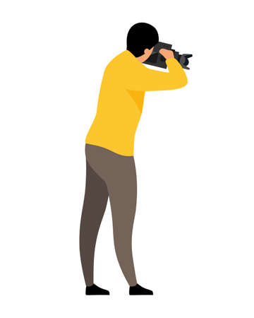 Male video operator semi flat color vector character. Cameraman figure. Full body person on white. Capturing footage isolated modern cartoon style illustration for graphic design and animationのイラスト素材