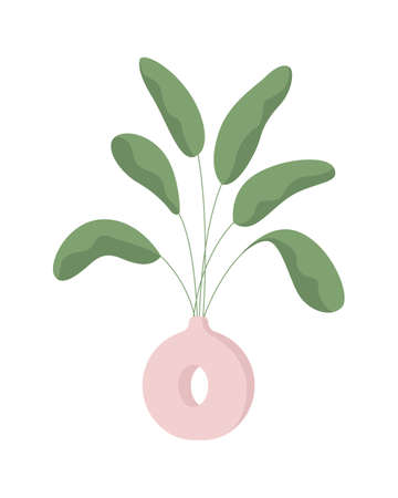 Greenery in unusual vase semi flat color vector object. Full sized item on white. Growing houseplant. Living room decoration isolated modern cartoon style illustration for graphic design and animationのイラスト素材