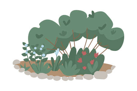 Shrubs for backyard garden semi flat color vector object. Growing bushes. Full sized item on white. Landscape design isolated modern cartoon style illustration for graphic design and animationのイラスト素材