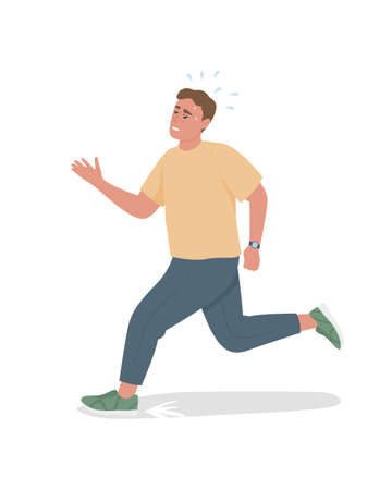Man with chronic lateness semi flat color vector character. Full body person on white. Scatterbrained behavior isolated modern cartoon style illustration for graphic design and animationのイラスト素材