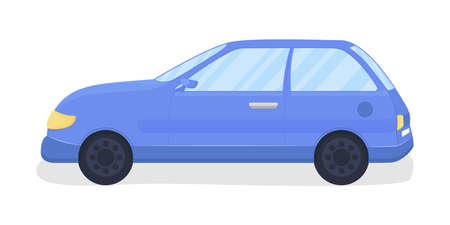 Blue automobile semi flat color vector object. Buying new car. Full sized item on white. Visiting...