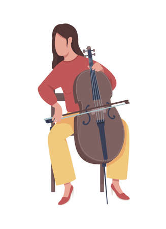 Girl with violin semi flat color vector character. Sitting figure. Full body person on white. Classic music performing isolated modern cartoon style illustration for graphic design and animationのイラスト素材