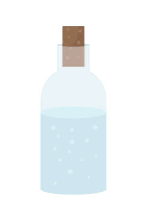 Glass bottle wirh water semi flat color vector object. Full realistic item on white. Liquid for refreshment isolated modern cartoon style illustration for graphic design and animationのイラスト素材