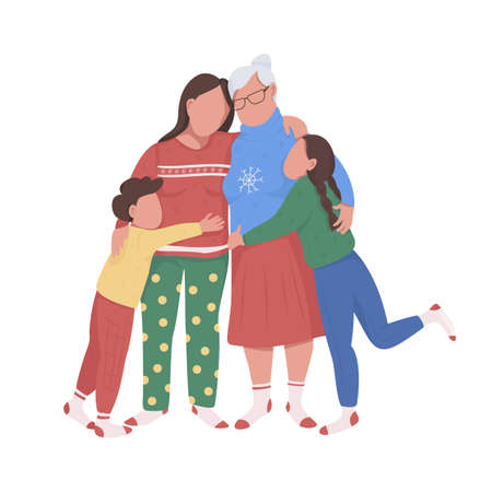 Family on Christmas semi flat color vector characters. Standing figures. Full body people on white....