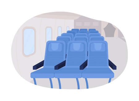 Airplane passenger seats row 2D vector isolated illustration. Sits for flight journey. Plane first class flat interior on cartoon background. Inside public transport colorful sceneのイラスト素材