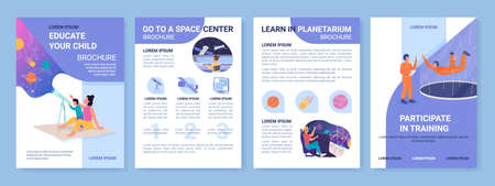 Space education for children flat vector brochure template. Flyer, booklet, printable leaflet design with flat illustrations. Magazine page, cartoon reports, infographic posters with text spaceのイラスト素材