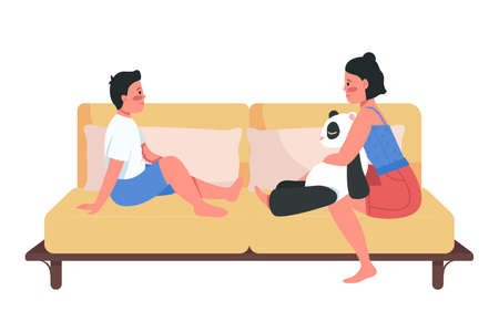 Sibling bonding semi flat color vector characters. Posings figures. Full body people on white. Relationships isolated modern cartoon style illustration for graphic design and animationのイラスト素材