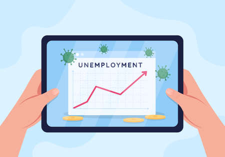 Rising unemployment rate flat color vector illustration. Crisis in job market. Impact of viral...