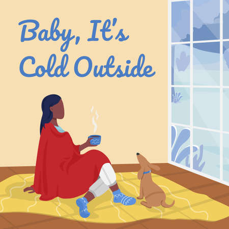 Wintertime recreation social media post mockup. Baby it's cold outside phrase. Web banner design template. Festive booster, content layout with inscription. Poster, print ads and flat illustrationのイラスト素材