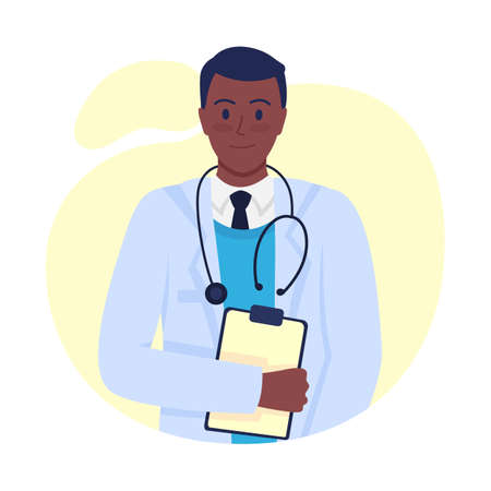 Professional physician semi flat color vector character. Posing figure. Full body person on white. Post syndrome isolated modern cartoon style illustration for graphic design and animationのイラスト素材
