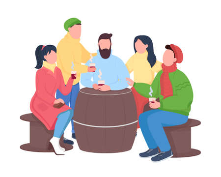 Friends outoor in fall semi flat color vector characters. Dynamic figures. Full body people on white. Autumn recreation isolated modern cartoon style illustration for graphic design and animationのイラスト素材