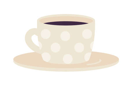 Cute cup of coffee semi flat color vector object. Hot drink in porcelain. Realistic item on white. Dotted mug of black tea isolated modern cartoon style illustration for graphic design and animationのイラスト素材