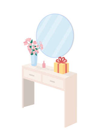 Dresser cabinet with decorations semi flat color vector object. Realistic item on white. Interior furniture isolated modern cartoon style illustration for graphic design and animationのイラスト素材