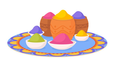 Multicolored powder for Holi semi flat color vector object. Realistic item on white. Festival of colors supply isolated modern cartoon style illustration for graphic design and animationのイラスト素材