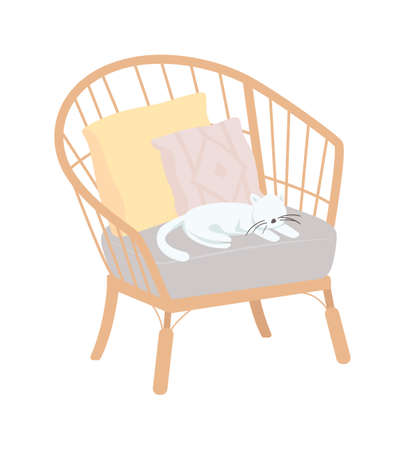 Comfortable armchair with pet semi flat color vector item. Gray chair. Realistic object on white. Interior isolated modern cartoon style illustration for graphic design and animationのイラスト素材