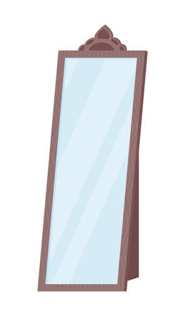 Stand mirror semi flat color vector object. Realistic item on white. Interior decoration with reflective surface isolated modern cartoon style illustration for graphic design and animationのイラスト素材