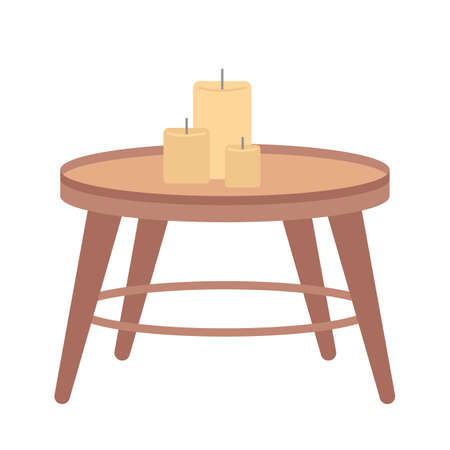 Decorative table with candles semi flat color vector item. Realistic object on white. Scandinavian interior style isolated modern cartoon style illustration for graphic design and animationのイラスト素材
