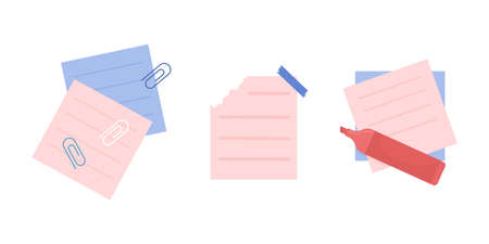 Tasks on note papers semi flat color vector object set. Writing with marker. Realistic item on...