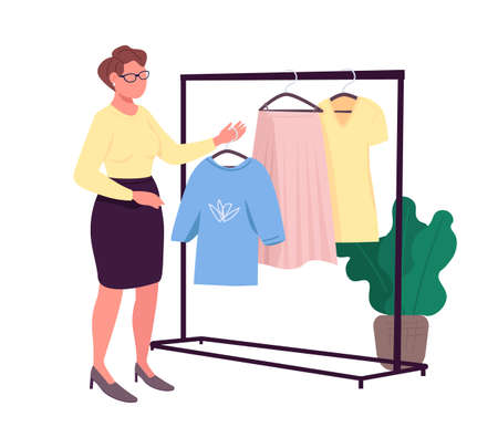 Fashion consultant semi flat color vector character. Standing figure. Full body person on white. Shopping isolated modern cartoon style illustration for graphic design and animationのイラスト素材