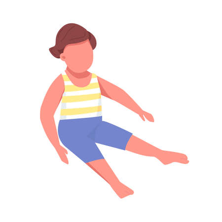 Cute toddler sit semi flat color vector character. Sitting figure. Full body person on white. Summer relaxation isolated modern cartoon style illustration for graphic design and animationのイラスト素材