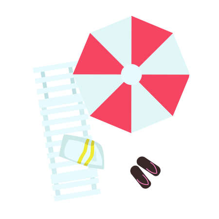 Beach activities equipment semi flat color vector object. Full sized item on white. Sunshade umbrella and chaise longue simple cartoon style illustration for web graphic design and animationのイラスト素材