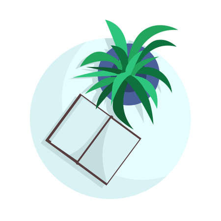 Table arrangement and composition semi flat color vector object. Full sized item on white. Book and houseplant simple cartoon style illustration for web graphic design and animationのイラスト素材