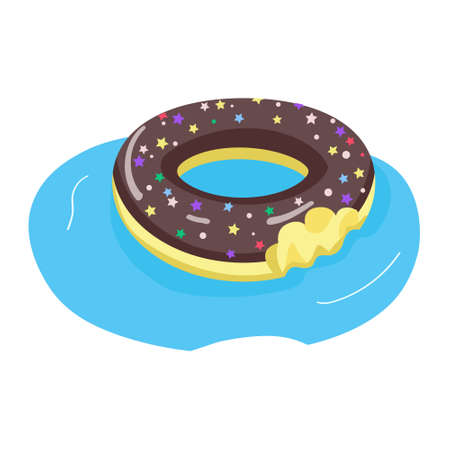 Chocolate donut shaped air mattress semi flat color vector object. Full sized item on white. Swimming pool activities simple cartoon style illustration for web graphic design and animationのイラスト素材