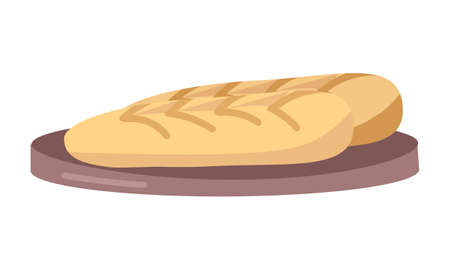 Bread semi flat color vector object. Full sized item on white. Substantial food. Tasty baking for dinner products simple cartoon style illustration for web graphic design and animationのイラスト素材