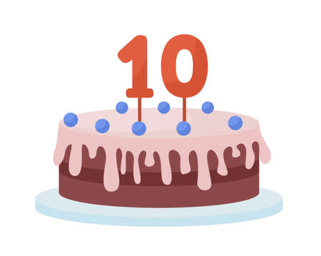Birthday cake with candles semi flat color vector object. Full sized item on white. party fare. Delicious dessert simple cartoon style illustration for web graphic design and animationのイラスト素材