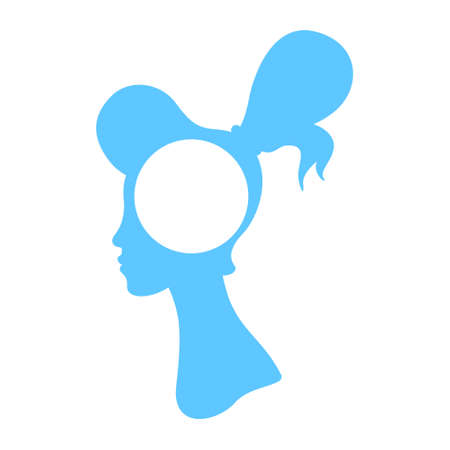Female head silhouette flat concept vector illustration. Young girl with high ponytail 2D cartoon character on white for web design. Mysterious profile creative idea for website, mobile, presentationのイラスト素材
