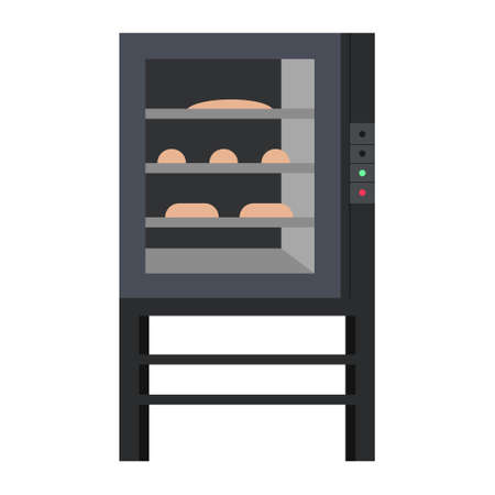 Opened bakery oven semi flat color vector object. Full sized item on white. Preparing bread. Professional baking equipment simple cartoon style illustration for web graphic design and animationのイラスト素材