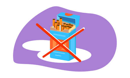 Smoking cessation 2D vector isolated illustration. Quit smoking flat sticker on cartoon background. Nicotine replacement. Serious health problem risk colorful scene for mobile, website, presentationのイラスト素材