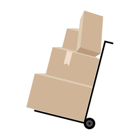 Trolley with parcels semi flat color vector object. Full sized item on white. transfer packages. Handling bulky boxes simple cartoon style illustration for web graphic design and animationのイラスト素材