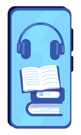 Application for listening to audiobooks and podcasts semi flat color vector object. Full sized item on white. Smartphone screen simple cartoon style illustration for web graphic design and animationのイラスト素材