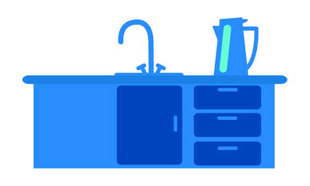 Office kitchen island semi flat color vector object. Cooking area. Full sized item on white. Kitchen workstation simple cartoon style illustration for web graphic design and animationのイラスト素材