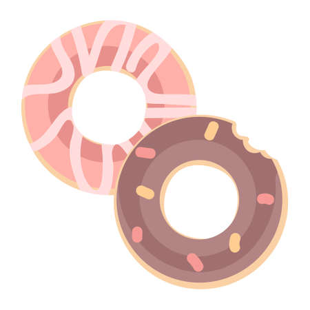 Donuts semi flat color vector object. food stall. Full sized item on white. donut shop. homemade food. Delicious donuts simple cartoon style illustration for web graphic design and animationのイラスト素材