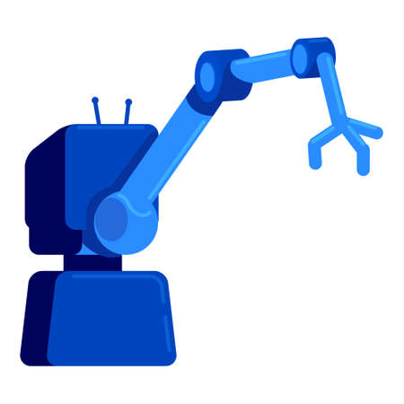 Industrial robotic arm semi flat color vector object. manufacturing. Full sized item on white. Industrial robot simple cartoon style illustration for web graphic design and animationのイラスト素材
