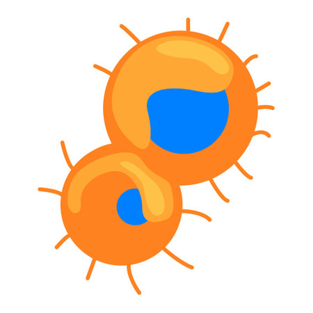Orange microorganisms with blue cores with semi flat color vector object. Full sized item on white. Bacterial infection simple cartoon style illustration for web graphic design and animationのイラスト素材