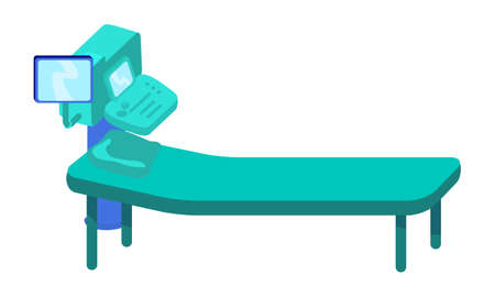 Magnetic resonance imaging semi flat color vector object. Full sized item on white. Medical imaging technique with bed simple cartoon style illustration for web graphic design and animationのイラスト素材