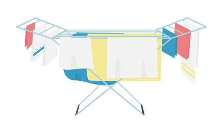 Dryer for drying clothes on floor semi flat color vector object. Full sized item on white. Household essential simple cartoon style illustration for web graphic design and animationのイラスト素材