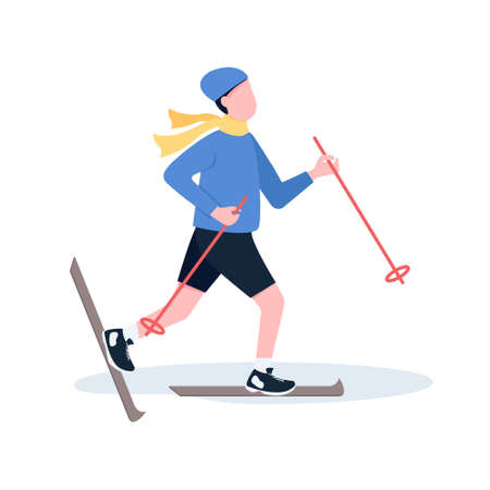 Male skier semi flat color vector character. Position figure. Full body person on white. professional athlete. Park visitor simple cartoon style illustration for web graphic design and animationのイラスト素材