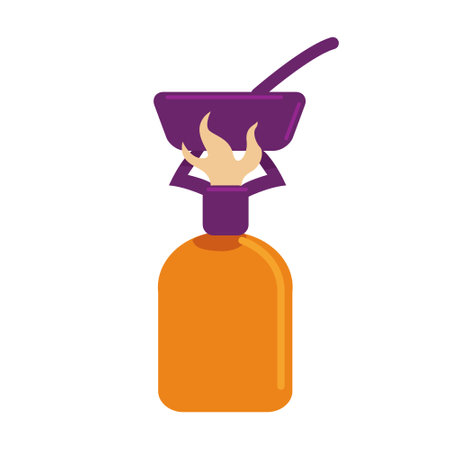 Cooking gas cylinder with frying pan semi flat color vector object. Container with flammable mixture. Full sized item on white. Simple cartoon style illustration for web graphic design and animationのイラスト素材