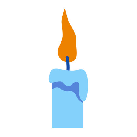 Burning blue candle semi flat color vector object. Full sized item on white. Gothic subculture. Eliminating fire hazard. Simple cartoon style illustration for web graphic design and animationのイラスト素材