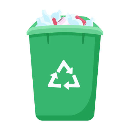 Trash can for plastic bottles semi flat color vector object. Collecting garbage for recycling. Full sized item on white. Simple cartoon style illustration for web graphic design and animationのイラスト素材