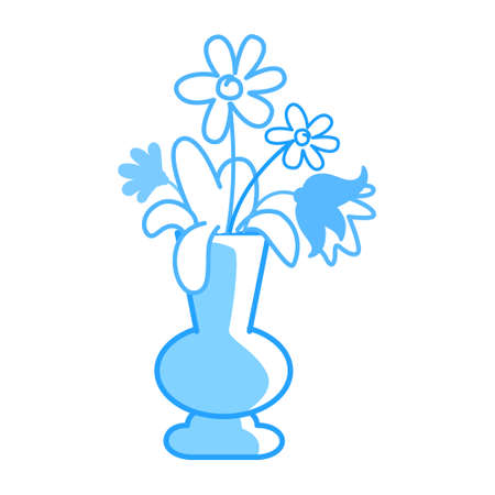 Blue flowers in vase semi flat color vector object. flower bouquet. Showing deep emotions. Full sized item on white. Simple cartoon style illustration for web graphic design and animationのイラスト素材