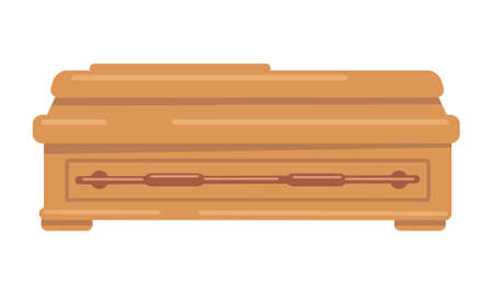 Wooden coffin semi flat color vector object. Funeral service. memorial product. Burial container. Full sized item on white. Simple cartoon style illustration for web graphic design and animationのイラスト素材