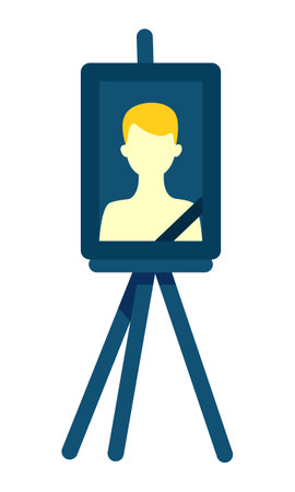 Easel stand with mourning photo frame semi flat color vector object. Full sized item on white. Funeral service. memorial product. Simple cartoon style illustration for web graphic design and animationのイラスト素材